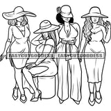Gangster African Girls Squad Sexy Pose Design Element Both Wearing Hat Vector Wearing Party Dress Afro And Curly Hairstyle BW Artwork SVG JPG PNG Vector Clipart Cricut Silhouette Cut Cutting