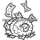 Black And White Artwork Smoking And Money Not Fly Dollar And Smoke Symbol Design Element SVG JPG PNG Vector Clipart Cricut Silhouette Cut Cutting