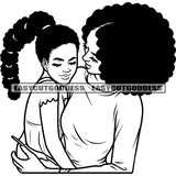 African American Mother Holding His Daughter Mom Love Mom Life Afro Hairstyle Design Element Long Nail BW Artwork SVG JPG PNG Vector Clipart Cricut Silhouette Cut Cutting
