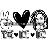Peace Love Locus Quote Peach Hand Sign Love Symbol Locus Hairstyle African American Woman Head Design Element BW Artwork SVG JPG PNG Vector Clipart Cricut Silhouette Cut Cutting