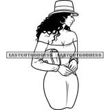 African American Woman Holding Bag Side Face Wearing Hoop Earing And Cap Afro Sexy Woman Side Face BW Artwork SVG JPG PNG Clipart Cricut Silhouette Cut Cutting