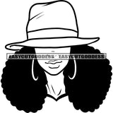 Black And White Artwork African American Woman Face Design Element Wearing Cap And Hoop Earing Curly Hairstyle Head SVG JPG PNG Vector Clipart Cricut Silhouette Cut Cutting