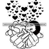 Cute Baby Sleep On Woman Hand Black And White Artwork Baby Face Heart Symbol Dripping Woman Hand Long Nail Vector BW SVG JPG PNG Vector Clipart Cricut Silhouette Cut Cutting