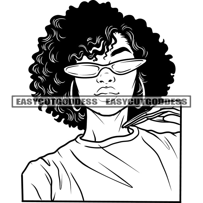 African American Woman Wearing Sunglasses And Hoop Earing Afro Hairsty