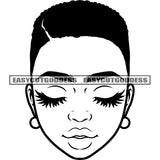 African American Woman Face Design Element Afro Woman Close Eyes Afro Short Hairstyle Black And White Artwork SVG JPG PNG Vector Clipart Cricut Silhouette Cut Cutting