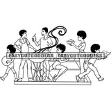 Family Picnic BBQ Party Afro Man Woman And Child Happy Family BW Art Work Design Element Holding Paper And Dis Plate SVG JPG PNG Vector Clipart Cricut Silhouette Cut Cutting