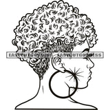 African American Old Woman Face Artwork Wearing Big Hoop Earing Design Element Afro Hairstyle Side Look Vector SVG JPG PNG Vector Clipart Cricut Silhouette Cut Cutting