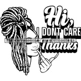 Hi, I Don't Care Thanks Quote African American Locus Hairstyle Woman Smile Face Afro Woman Showing Love Hand Sign Heart Symbol Long Nail SVG JPG PNG Vector Clipart Cricut Silhouette Cut Cutting