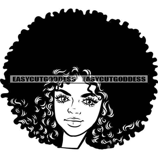 African American Woman Head Design Element Afro Hairstyle Black And White Artwork Smile Face Afro Girls Smile Face SVG JPG PNG Vector Clipart Cricut Silhouette Cut Cutting