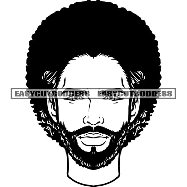 African American Man Head Design Element Black And White Artwork Afro Hairstyle Gentleman Handsome Boys SVG JPG PNG Vector Clipart Cricut Silhouette Cut Cutting