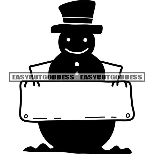Snowball Cartoon Character Wearing Cap Smile Face Quote Black And White Artwork Silhouette Design Element SVG JPG PNG Vector Clipart Cricut Silhouette Cut Cutting