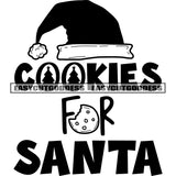 Cookies For Santa Quote Christmas Tree And Santa Cap Black And White Artwork Silhouette Design Element SVG JPG PNG Vector Clipart Cricut Silhouette Cut Cutting