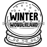 Winter Wonderland Quote On Snow Ball Black And White Artwork Silhouette Design Element SVG JPG PNG Vector Clipart Cricut Silhouette Cut Cutting