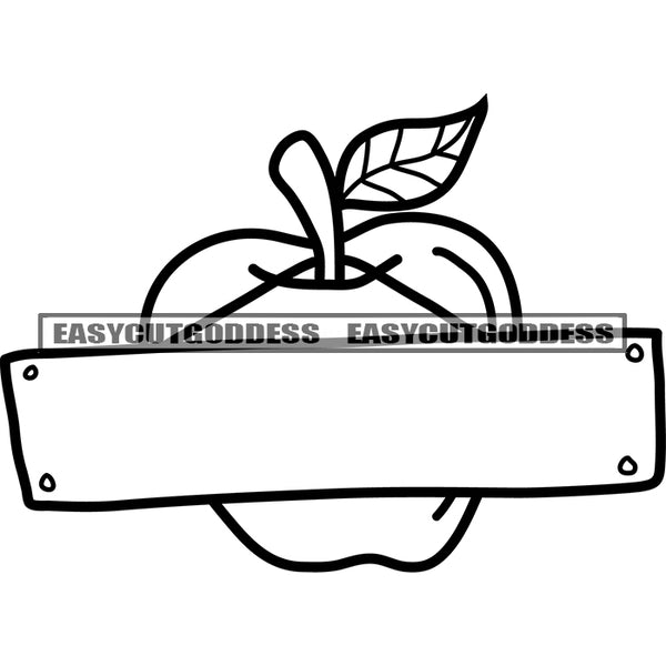 Apple Body Banner Vector Design Black And White Artwork Silhouette Design Element SVG JPG PNG Vector Clipart Cricut Silhouette Cut Cutting