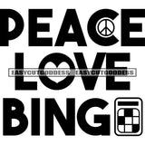 Peach Love Bingo Quote Black And White Artwork Silhouette Design Element SVG JPG PNG Vector Clipart Cricut Silhouette Cut Cutting
