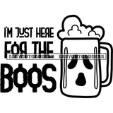 I'm Just Here For The Boss Quote Skull Skeleton Wine Or Beer Mug Black And White Artwork Silhouette Design Element SVG JPG PNG Vector Clipart Cricut Silhouette Cut Cutting