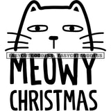 Meowy Christmas Quote Cat Peeking Black And White Artwork Silhouette Design Element SVG JPG PNG Vector Clipart Cricut Silhouette Cut Cutting