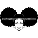 Black And White Artwork African American Woman Face And Head Design Element Afro And Puffy Hairstyle Wearing Hoop Earing SVG JPG PNG Vector Clipart Cricut Silhouette Cut Cutting