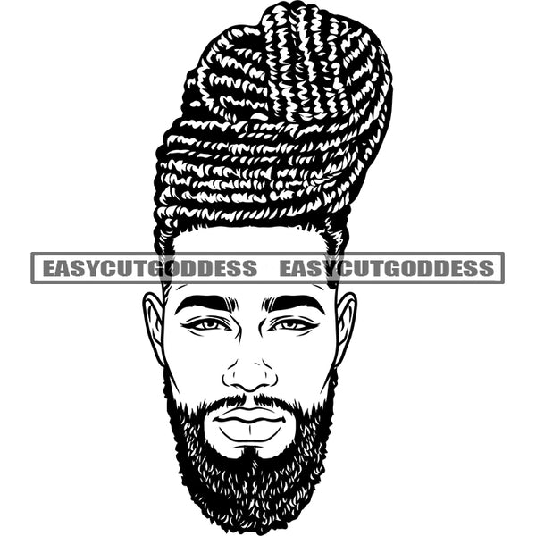 African American Man Locus Hairstyle Black And White Artwork Gangster Man Smile Face Design Element SVG JPG PNG Vector Clipart Cricut Silhouette Cut Cutting
