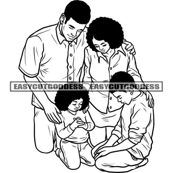 African American Happy Family Afro Hairstyle Black And White Artwork BW Family Goals Design Element SVG JPG PNG Vector Clipart Cricut Silhouette Cut Cutting