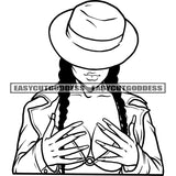 African American Sexy Woman Wearing Bekini Long Hairstyle Wearing Hat Vector BW Artwork SVG JPG PNG Vector Clipart Cricut Silhouette Cut Cutting