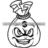 Funny Small Money Bag Cartoon Character Smile Face Artwork BW Dollar Sigh Art On Bag Head Vector SVG JPG PNG Vector Clipart Cricut Silhouette Cut Cutting