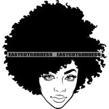 African American Woman Cute Face Design Element Smile Face Afro Hairstyle Vector Black And White Artwork SVG JPG PNG Vector Clipart Cricut Silhouette Cut Cutting