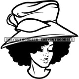 Woman Wearing Hat African American Woman Cute Face Design Element Smile Face Afro Hairstyle Vector Black And White Artwork SVG JPG PNG Vector Clipart Cricut Silhouette Cut Cutting