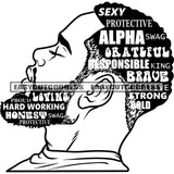 Sexy Protective Alpha Swag Crateful Responsible King Brave Quote Beard Barber Fashion Model Black And White Artwork Design Element White Background SVG JPG PNG Vector Clipart Cricut Silhouette Cut Cutting