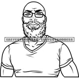 Black And White Artwork Afro Strong Man Character Wearing Sunglasses Bulk Head Person Wearing T-Shirt SVG JPG PNG Vector Clipart Cricut Silhouette Cut Cutting