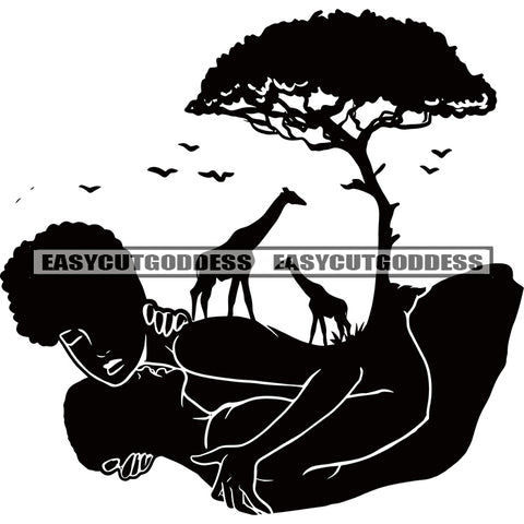 African Black White Map African American Couple Goals Beautiful Love And Nature Vector Giraffe Tree Silhouette Design Element SVG JPG PNG Vector Clipart Cricut Silhouette Cut Cutting