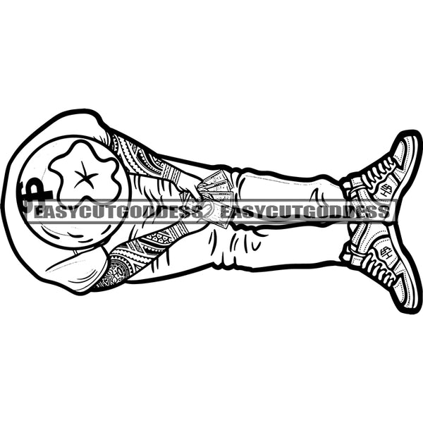 Black And White Artwork Gangster Boy Holding Money Bundle Money Note Wearing Cap Tattoo Design Hand Vector SVG JPG PNG Vector Clipart Cricut Silhouette Cut Cutting