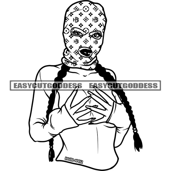 African American Woman Wearing Face Musk Vector Holding Boobs Vector BW Artwork Design Element Afro Sexy Woman SVG JPG PNG Vector Clipart Cricut Silhouette Cut Cutting