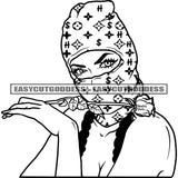 Rose On Mouth African American Woman Wearing Face Musk Hand Holding Rose Design Element Afro Woman Beautiful Eyes BW Artwork SVG JPG PNG Vector Clipart Cricut Silhouette Cut Cutting