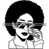 African American Woman Hand Holding Money Note Wearing Sunglasses BW Artwork Afro Hairstyle Design Element SVG JPG PNG Vector Clipart Cricut Silhouette Cut Cutting