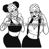 African American Woman Hand Holding Money And Phone Take Selfie Pose Wearing Face Musk Design Element Sexy Afro Woman SVG JPG PNG Vector Clipart Cricut Silhouette Cut Cutting