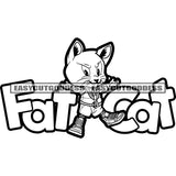 Fat Cat Quote Gangster Cat Baby Smile Face Sleeping Design Element BW Artwork Wearing Chain SVG JPG PNG Vector Clipart Cricut Silhouette Cut Cutting