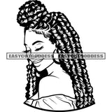 Smile Face African American Woman Wearing Hoop Earing Locus Hairstyle Afro Woman Head Artwork Sexy Pose Design Element BW Artwork SVG JPG PNG Vector Clipart Cricut Silhouette Cut Cutting