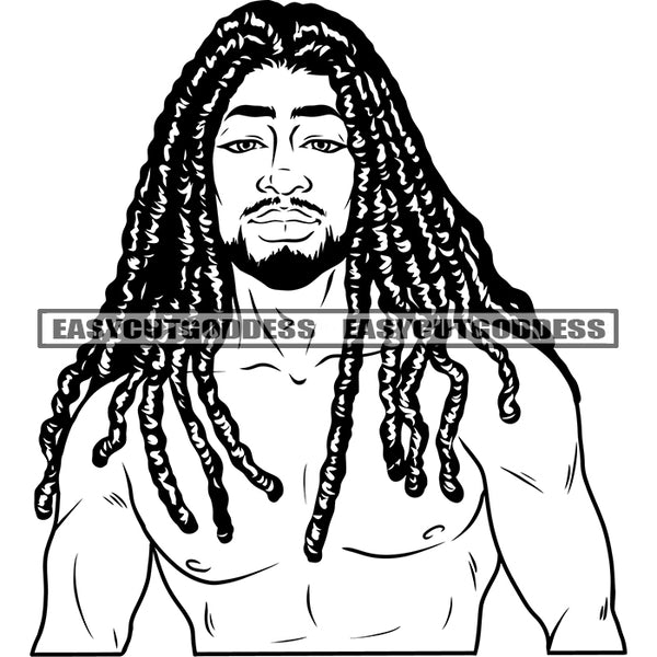 Body-Builder Man Face Design Element Locus Hairstyle African American Namibian Fitness Man Showing Body SVG JPG PNG Vector Clipart Cricut Silhouette Cut Cutting