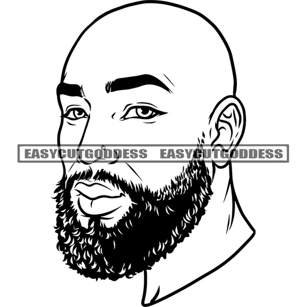 African American Bald Head Man Side Face Design Element Afro Man Open Eyes Yong Man Black And White Artwork Design Element SVG JPG PNG Vector Clipart Cricut Silhouette Cut Cutting