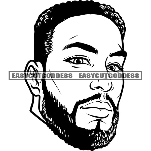 Young Man Side Face Design Element African American Man Afro Short Hairstyle Black And White Artwork Smart Man Face Design SVG JPG PNG Vector Clipart Cricut Silhouette Cut Cutting