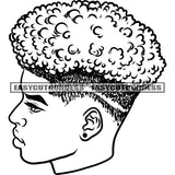 African American Man Head Design Element Afro Short Hairstyle Design Element Black And White Artwork Open Eyes SVG JPG PNG Vector Clipart Cricut Silhouette Cut Cutting