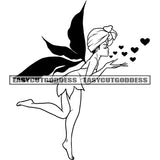 African American Butterfly Angle Design Element Cute Angle Heart Symbol Angle Wearing Head Scarf BW Artwork SVG JPG PNG Vector Clipart Cricut Silhouette Cut Cutting