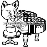 Gangster Scarface Cat Sitting On Chair Piano Smile Face Dollar Sign Piano Black And White Artwork SVG JPG PNG Vector Clipart Cricut Silhouette Cut Cutting