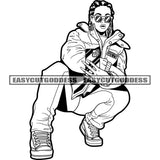 African American Gangster Woman Sitting Pose Hand Holding Phone Design Element Wearing Sunglass Long Nail Locus Hairstyle SVG JPG PNG Vector Clipart Cricut Silhouette Cut Cutting