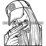 Gangster African American Woman Hand Holding Gun Wearing Cap Hide Face Design Element SVG JPG PNG Vector Clipart Cricut Silhouette Cut Cutting