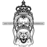 Lion Family King And Queen Crown On Head Angry Face Black And White Artwork Smile Face Vector SVG JPG PNG Vector Clipart Cricut Silhouette Cut Cutting
