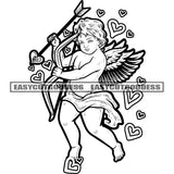 Angle Wings Hand Holding Heart Smile Face Black And White Artwork Heart Symbol Fly Design Element SVG JPG PNG Vector Clipart Cricut Silhouette Cut Cutting