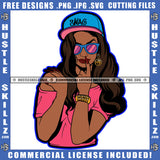 African American Beautiful Woman Wearing Swag Cap Vector Long Nail Design Element Melanin Girl Spa Hair Cute Face  SVG JPG PNG Vector Clipart Cricut Cutting Files