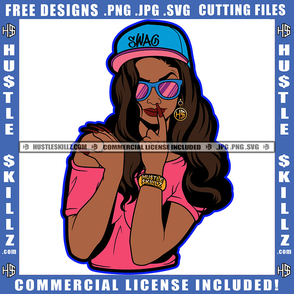 African American Beautiful Woman Wearing Swag Cap Vector Long Nail Design Element Melanin Girl Spa Hair Cute Face  SVG JPG PNG Vector Clipart Cricut Cutting Files
